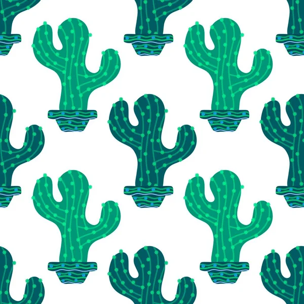 Summer Floral Seamless Cartoon Cactus Pot Pattern Kids Clothes Print — Stockfoto