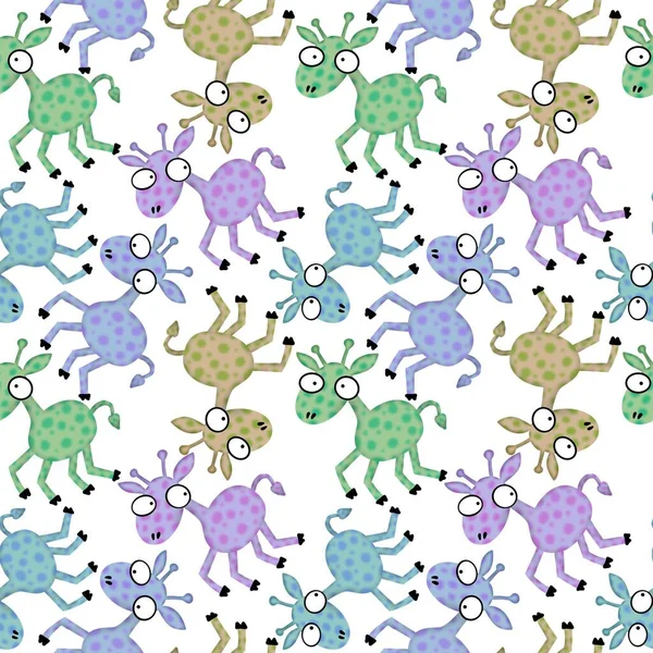 Cartoon Animals Seamless Aliens Giraffe Pattern Kids Clothes Print Wrapping — 스톡 사진