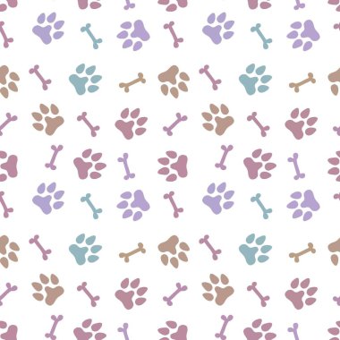 Cartoon doodle animals seamless dogs footprints and bones pattern for clothes print and kids accessories and notebooks and fabrics and wrapping shop paper. High quality illustration