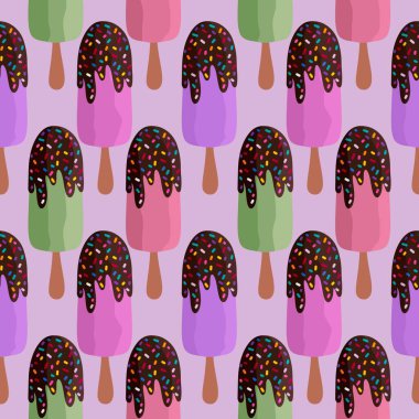 Summer cartoon ice cream seamless pattern for kids clothes print and accessories and notebooks and wrapping paper and fabrics and festive and gifts box. High quality illustration