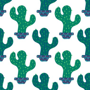 Summer floral seamless cartoon cactus and pot pattern for kids clothes print and wrapping paper and accessories and notebooks and fabrics and vocation. High quality illustration
