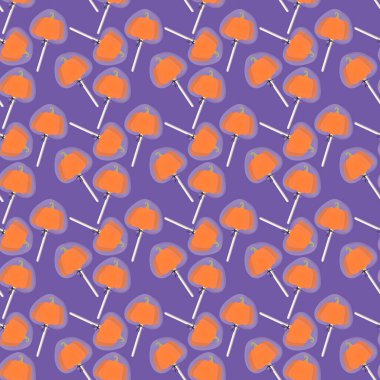 Cartoon sugar candy seamless Halloween pumpkins lollipop pattern for wrapping paper and kids clothes print and accessories and notebooks and fabrics. High quality illustration