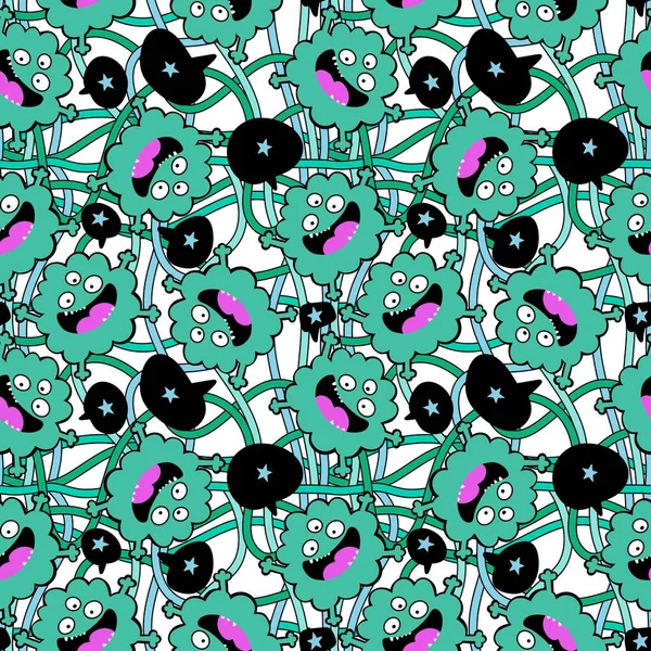 Cartoon Monsters Aliens Seamless Kids Emoticons Pattern Wrapping Paper Festive — Stockfoto