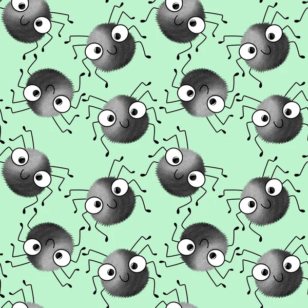 Cartoon Halloween cute spider seamless pattern for wrapping paper and clothes kids print and fabrics and accessories and notebooks. High quality illustration