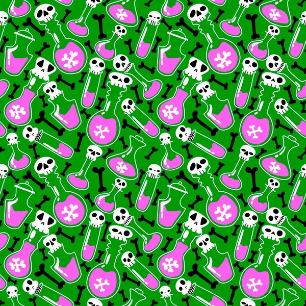 Cartoon Halloween Seamless Witch Poison Potion Sculls Bones Pattern Wrapping — ストック写真