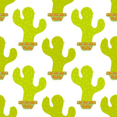 Summer floral seamless cartoon cactus and pot pattern for kids clothes print and wrapping paper and accessories and notebooks and fabrics and vocation. High quality illustration