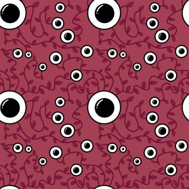 Halloween monsters aliens seamless eyes leaves pattern for wrapping paper and clothes kids print and accessories and notebooks and fabrics. High quality illustration