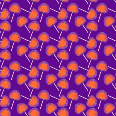 Cartoon sugar candy seamless Halloween pumpkins lollipop pattern for wrapping paper and kids clothes print and accessories and notebooks and fabrics. High quality illustration