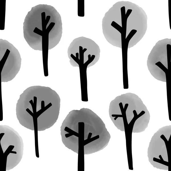 Cartoon Φθινόπωρο Δάσος Απρόσκοπτη Υδατογραφία Δέντρα Μοτίβο Για Υφάσματα Και — Φωτογραφία Αρχείου
