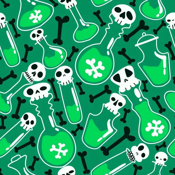 Cartoon Halloween seamless witch poison potion sculls bones pattern for wrapping paper and clothes print and kids accessories and notebooks and fabrics and festive. High quality illustration