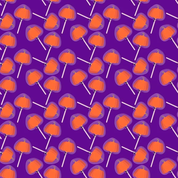 Cartoon sugar candy seamless Halloween pumpkins lollipop pattern for wrapping paper and kids clothes print and accessories and notebooks and fabrics. High quality illustration