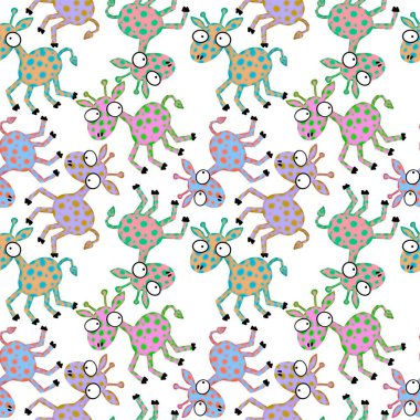 Cartoon animals seamless aliens giraffe pattern for kids clothes print and wrapping paper and accessories and notebooks and fabrics. High quality illustration