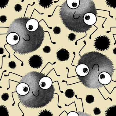 Cartoon Halloween cute spider seamless pattern for wrapping paper and clothes kids print and fabrics and accessories and notebooks. High quality illustration