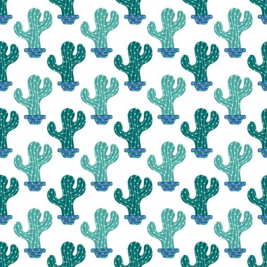Summer floral seamless cartoon cactus and pot pattern for kids clothes print and wrapping paper and accessories and notebooks and fabrics and vocation. High quality illustration