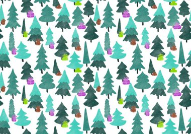 Winter forest seamless Christmas tree pattern for new year wrapping paper and kids clothes print and Noel accessories and fabrics and notebooks and gifts box. High quality illustration