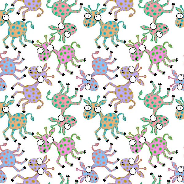 Cartoon animals seamless aliens giraffe pattern for kids clothes print and wrapping paper and accessories and notebooks and fabrics. High quality illustration