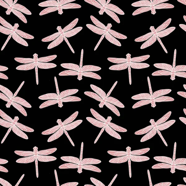 Cartoon Doodle Butterfly Seamless Dragonfly Line Art Pattern Wrapping Paper — стоковое фото