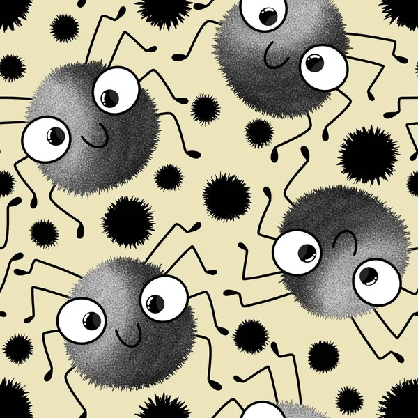 Cartoon Halloween cute spider seamless pattern for wrapping paper and clothes kids print and fabrics and accessories and notebooks. High quality illustration