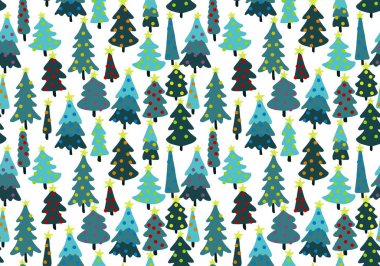 Winter forest seamless Christmas tree pattern for new year wrapping paper and kids clothes print and Noel accessories and fabrics and notebooks and gifts box. High quality illustration
