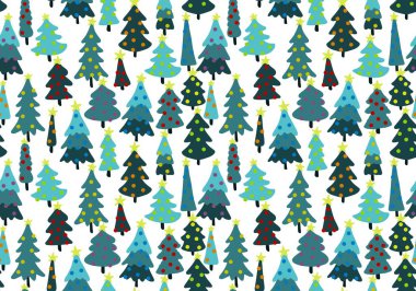 Winter forest seamless Christmas tree pattern for new year wrapping paper and kids clothes print and Noel accessories and fabrics and notebooks and gifts box. High quality illustration