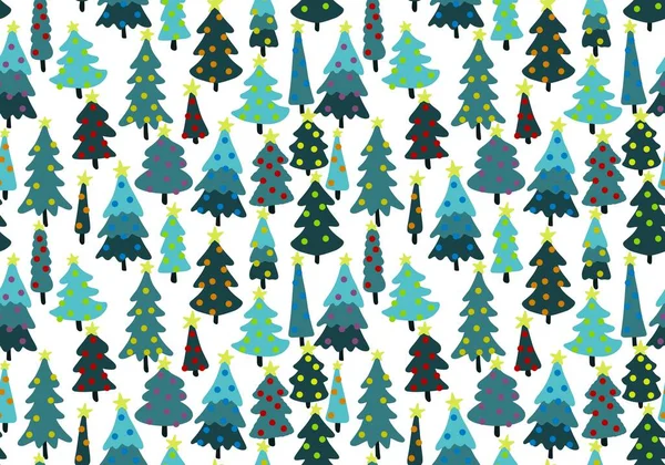 Winter Forest Seamless Christmas Tree Pattern New Year Wrapping Paper — Foto Stock