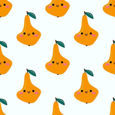 Autumn cartoon fruit seamless pears pattern for kids clothes print and accessories and wrapping paper and fabrics and kitchen. High quality illustration