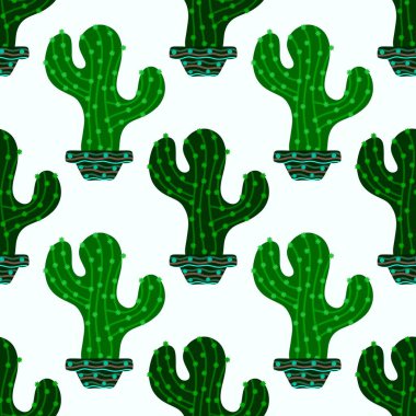 Summer floral seamless cartoon cactus and pot pattern for kids clothes print and wrapping paper and accessories and notebooks and fabrics and vocation. High quality illustration
