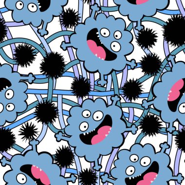 Cartoon monsters aliens seamless kids emoticons pattern for wrapping paper and festive accessories and school notebooks and fabrics and Halloween. High quality illustration