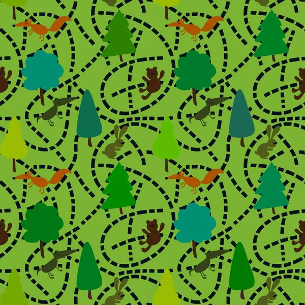 Животные Деревья Бесшовные Осенью Весенний Лесной Узор Детской Одежды Аксессуаров — стоковое фото