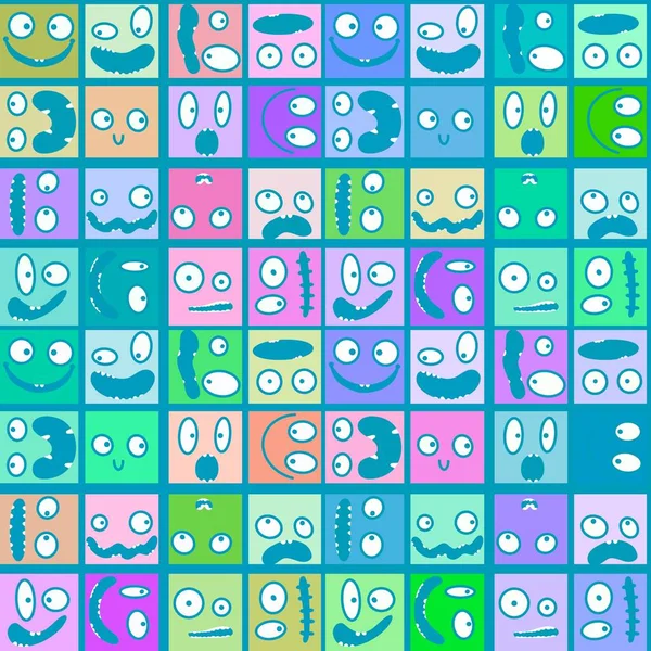 Cartoon Monsters Aliens Seamless Kids Emoticons Pattern Wrapping Paper Festive — Foto Stock