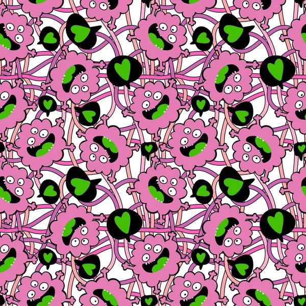 Cartoon Monsters Aliens Seamless Kids Emoticons Pattern Wrapping Paper Festive —  Fotos de Stock