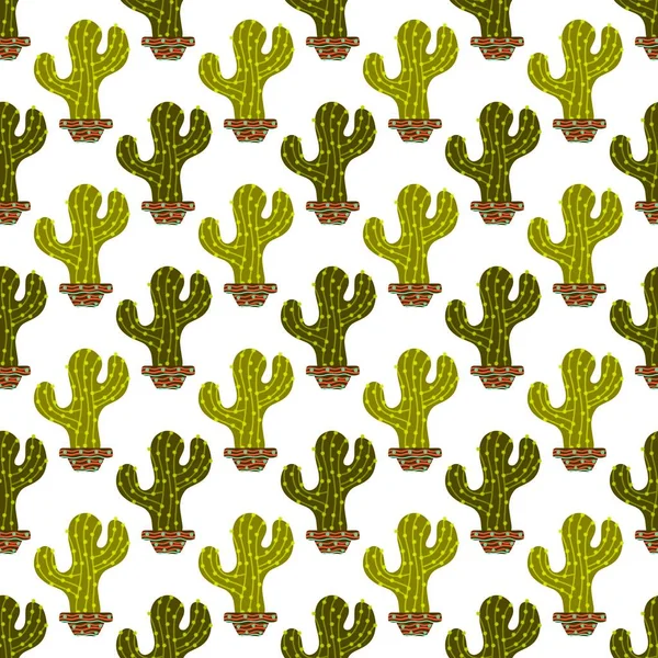 Summer Floral Seamless Cartoon Cactus Pot Pattern Kids Clothes Print — Photo