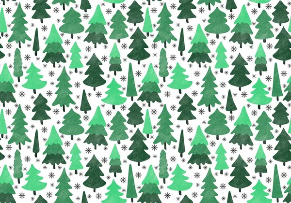 Winter Forest Seamless Christmas Tree Pattern New Year Wrapping Paper —  Fotos de Stock