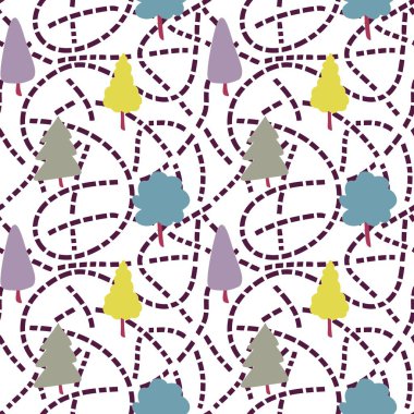 Animals and trees seamless autumn spring summer forest pattern for kids clothes and accessories and wrapping paper and notebooks and fabrics. High quality illustration