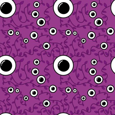 Halloween monsters aliens seamless eyes leaves pattern for wrapping paper and clothes kids print and accessories and notebooks and fabrics. High quality illustration