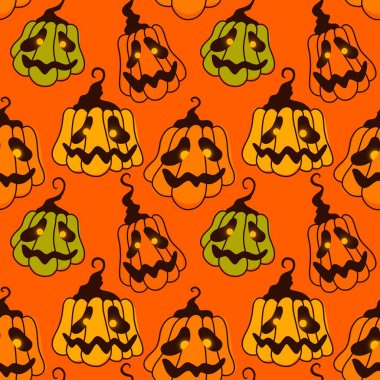 Cadılar Bayramı pürüzsüz balkabakları ve cadı şapkası kumaşlar için hayalet deseni ve ambalaj kağıdı ve kıyafet baskısı not defterleri ve aksesuarlar ve parti. Yüksek kaliteli illüstrasyon