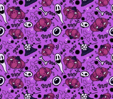 Cadılar Bayramı pürüzsüz balkabakları ve cadı şapkası kumaşlar için hayalet deseni ve ambalaj kağıdı ve kıyafet baskısı not defterleri ve aksesuarlar ve parti. Yüksek kaliteli illüstrasyon