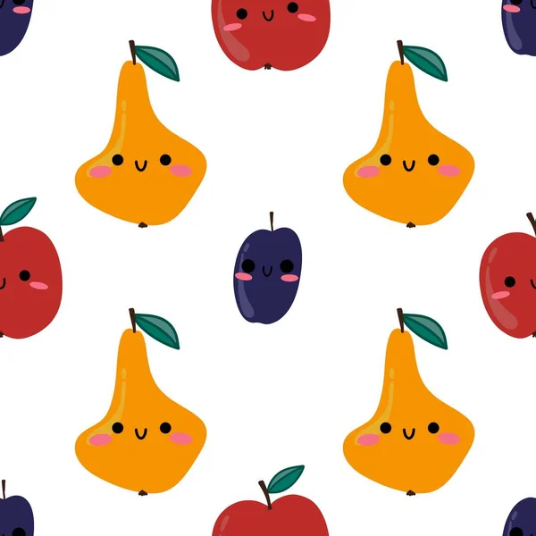 Autumn cartoon fruit seamless apples plums pears pattern for kids clothes print and accessories and wrapping paper and fabrics and kitchen. High quality illustration