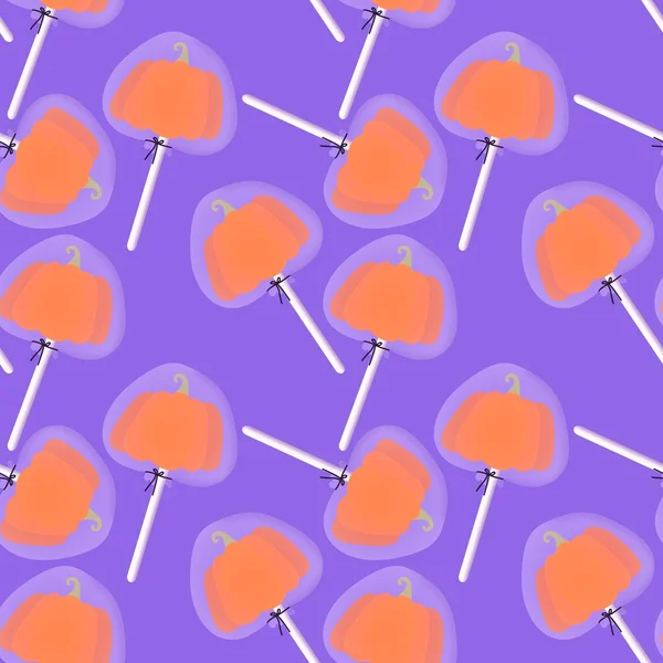 Cartoon Sugar Candy Seamless Halloween Pumpkins Lollipop Pattern Wrapping Paper — Fotografia de Stock