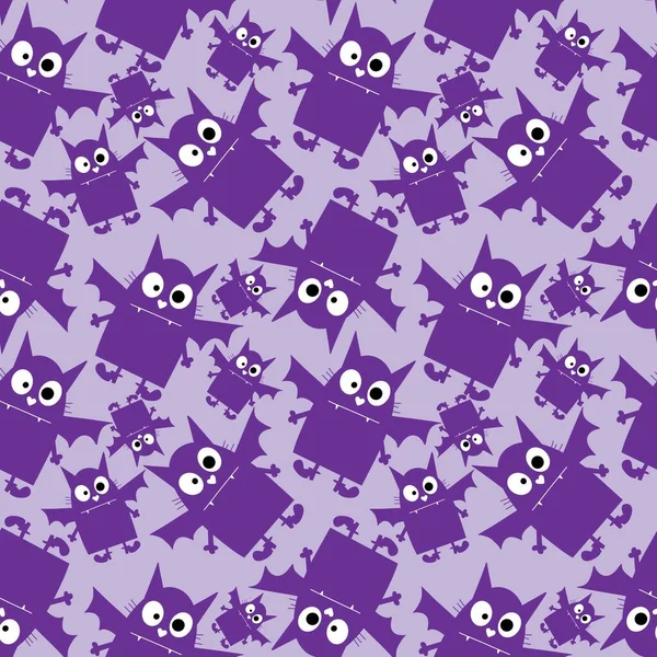 Cartoon Halloween Seamless Cats Vampire Wings Pattern Kids Accessories Festive — ストック写真