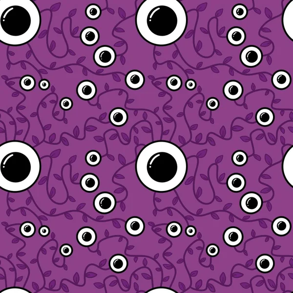 Halloween Monsters Aliens Seamless Eyes Leaves Pattern Wrapping Paper Clothes — 스톡 사진