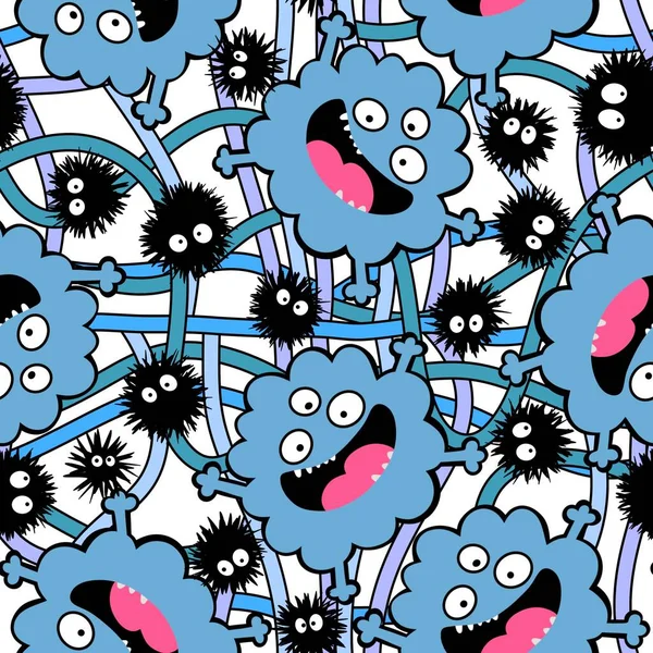 Cartoon Monsters Aliens Seamless Kids Emoticons Pattern Wrapping Paper Festive — Zdjęcie stockowe