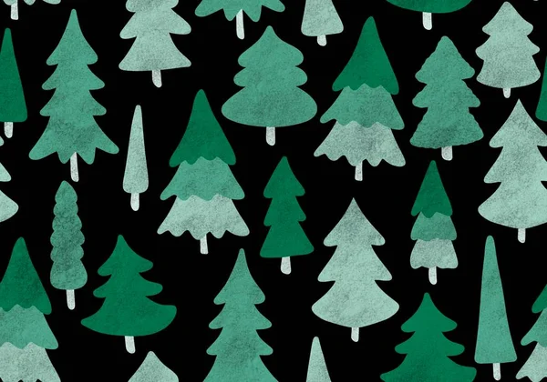 Winter Forest Seamless Christmas Tree Pattern New Year Wrapping Paper — Stock Photo, Image