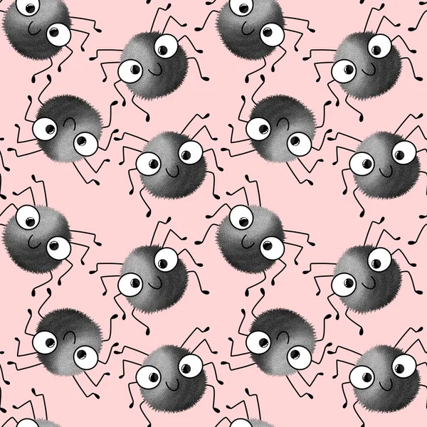 Cartoon Halloween cute spider seamless pattern for wrapping paper and clothes kids print and fabrics and accessories and notebooks. High quality illustration