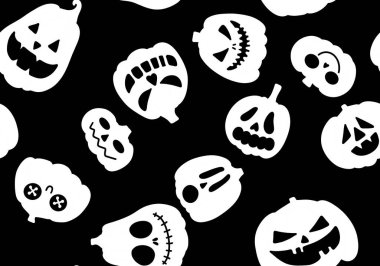 Cadılar Bayramı pürüzsüz balkabakları ve cadı şapkası kumaşlar için hayalet deseni ve ambalaj kağıdı ve kıyafet baskısı not defterleri ve aksesuarlar ve parti. Yüksek kaliteli illüstrasyon