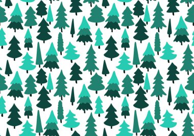 Winter forest seamless Christmas tree pattern for new year wrapping paper and kids clothes print and Noel accessories and fabrics and notebooks and gifts box. High quality illustration