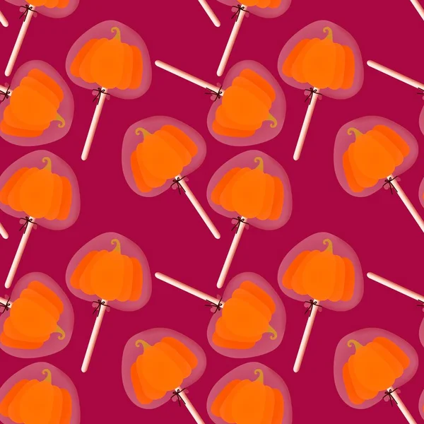 Cartoon Sugar Candy Seamless Halloween Pumpkins Lollipop Pattern Wrapping Paper — Photo