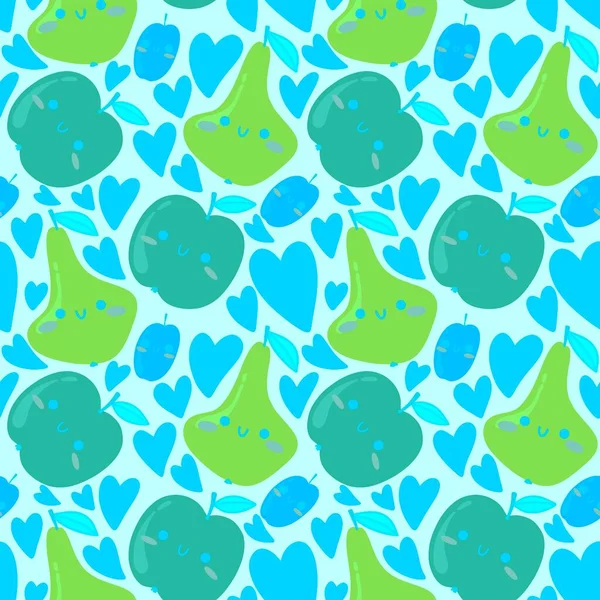 Autumn Cartoon Fruit Seamless Apples Plums Pears Pattern Kids Clothes — Stock Photo, Image