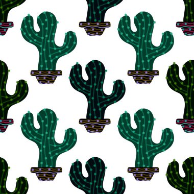 Summer floral seamless cartoon cactus and pot pattern for kids clothes print and wrapping paper and accessories and notebooks and fabrics and vocation. High quality illustration
