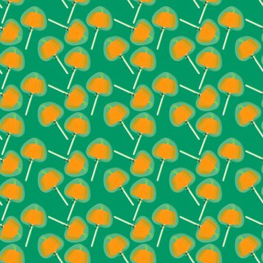 Cartoon sugar candy seamless Halloween pumpkins lollipop pattern for wrapping paper and kids clothes print and accessories and notebooks and fabrics. High quality illustration